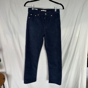 Levi's 25 Corduroy Wedgie Straight High Waist Navy Blue Pants Jeans